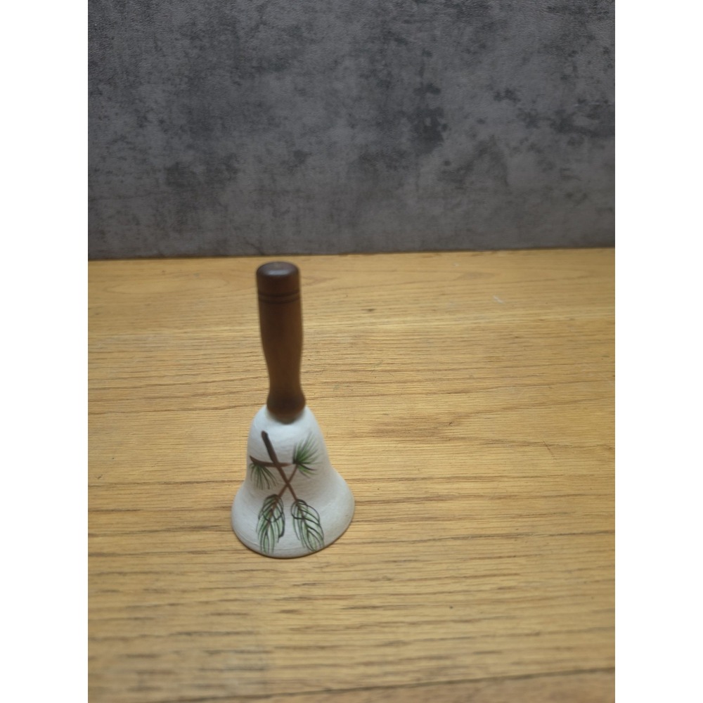 Tesa Art Pottery Bell Pinecones and Evergreen Branch Wood Handle